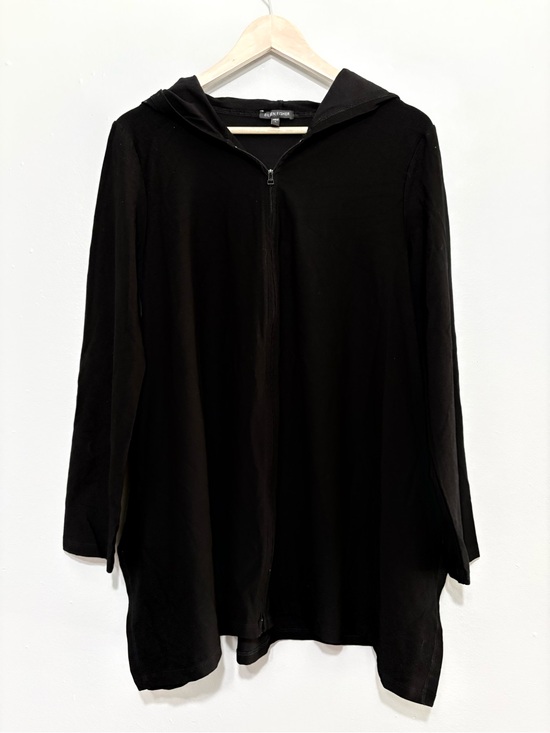 Eileen Fisher Tops - Eileen Fisher Black Asymmetric Full Zip Hoodie Jacket Size L